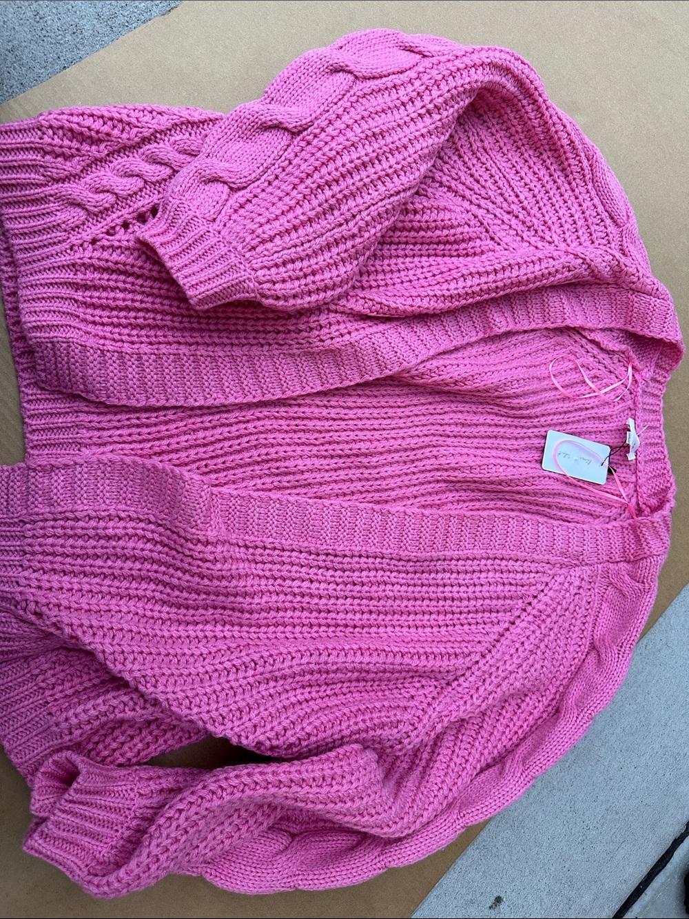 Line & Dot Bright Pink Cable Knit Open Front Cardigan